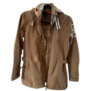 KILLTEC G.I.G.A. DX Brown Expedition Hooded Jacket Size 10 Embroidered Patches